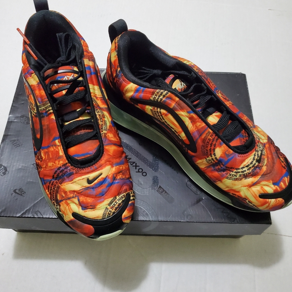 Nike Air Max 720 OBJ Lava Multi Orange Black Unisex Athletic Sneakers M-7.5